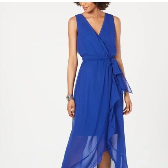 SLNY Dresses & Skirts - NWOT SLNY Womens Blue Sleeveless Pullover Surplice Hi-Low Maxi Dress Size: 6